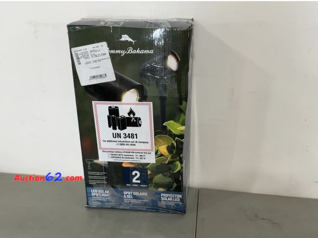 Lot 44-1506j - Tommy Bahama Smart Focus 100/60 Lumen Spot Light with Remote Solar Panel 2 Pack Not Tested See All Photo's E-Commerce Return, A basic inspec...