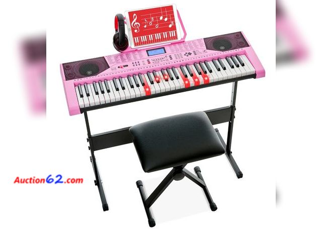 Lot 44-6944w - 61-Key Beginners Electronic Keyboard Piano Set w/ Lighted Keys, Headphones Appears New, A basic inspection has been given to this item. Sold...