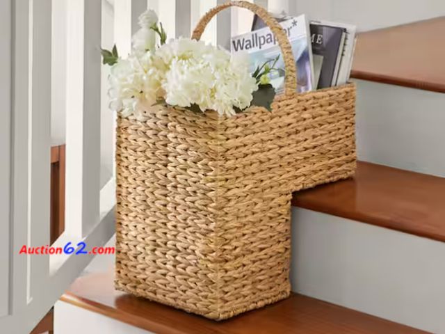 Lot 44-1540t - Woven Bulrush Stair Storage Basket Appears New, A basic inspection has been given to this item. Sold AS-IS. Not Tested See All Photo's