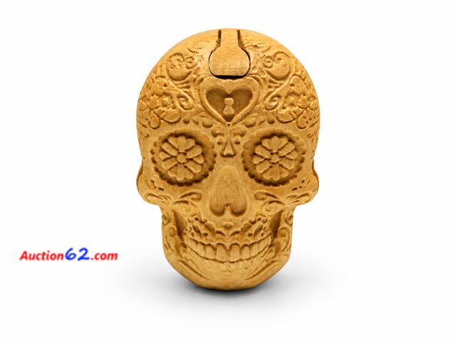 Lot 44-6196m - Hand-Carved Wooden Skull Puzzle Box, storage stash box. Appears New, A basic inspection has been given to this item. Sold AS-IS. See All Pho...
