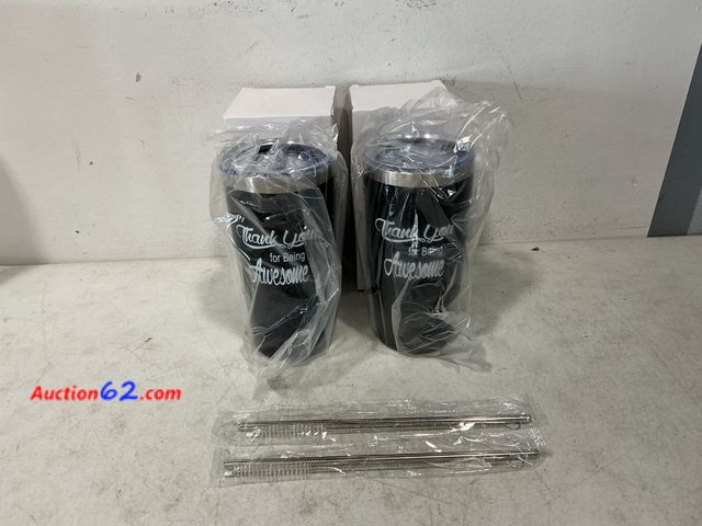 Lot 44-816 - Set of 2 Black Tumblers "Thank You for Being Awesome" with Straws Not Tested See All Photo's Appears New, A basic inspection has been given ...