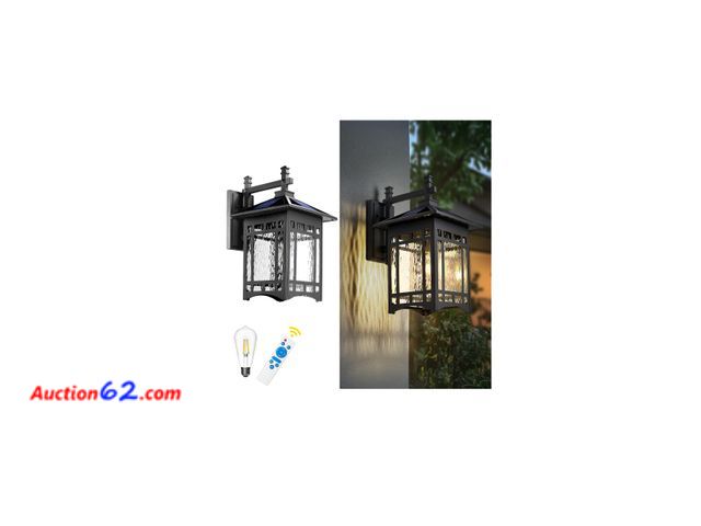 Lot 44-1785w - $159.99 Retail price - Emliviar Black Solar Porch Light Outdoor with Remote Control, Auto On/Off 20'' Outside Wall Sconce Lamp with Water Ri...