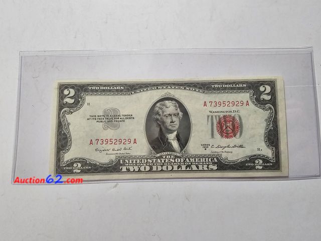 Lot 44-8350i - 1953 B SERIES $2 RED SEAL LEGAL TENDER STAR NOTE. UNCIRCULATED. FROM THE GOOD OLD DAYS WHEN MONEY SAID "LEGAL TENDER FOR ALL DEBTS, PUBLIC A...