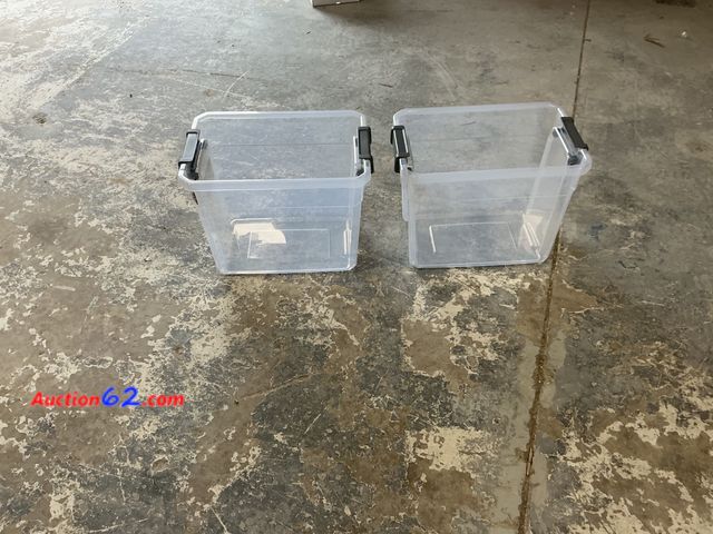 Lot 44-1212j - Two Clear Plastic Storage Bins - No Lids E-Commerce Return, A basic inspection has been given to this item. Sold AS-IS.
