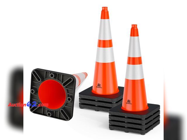 Lot 44-182 - $91.8 Retail price - RoadHero 8 Pack 28 Inch 5.5 Lb Traffic Cones with Heavy Black Base, Orange Safety Cone with Reflective Collar for Parki...