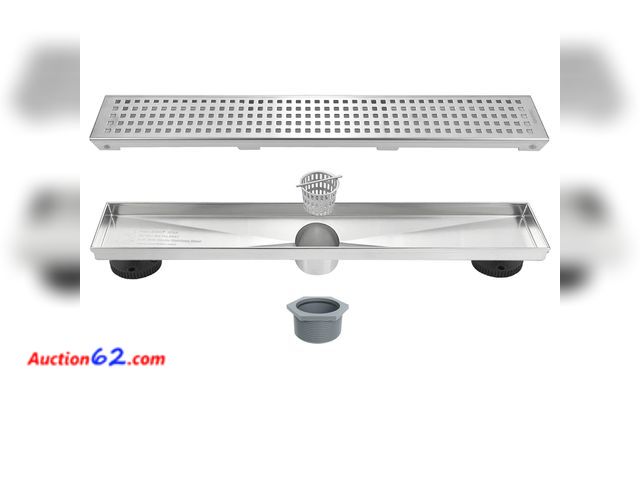 Lot 44-1671o - Neodrain 18-Inch Brushed Linear Shower Drain with Removable Quadrato Pattern Cover, 304 Stainless Steel Rectangle Shower Floor Drains, Bathr...