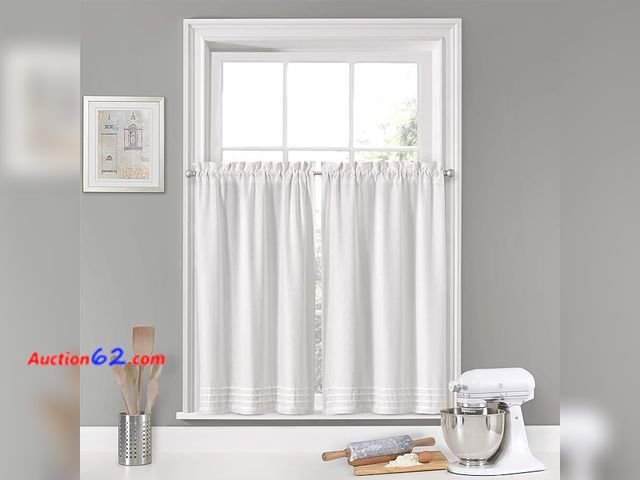 Lot 44-9104b - VUE Kingsbury Small Panel Tiers Privacy Window Treatment Pair Bathroom, Living Room, (2) 26” x 36" Panels = 52” X 36”, White Appears New, A ...