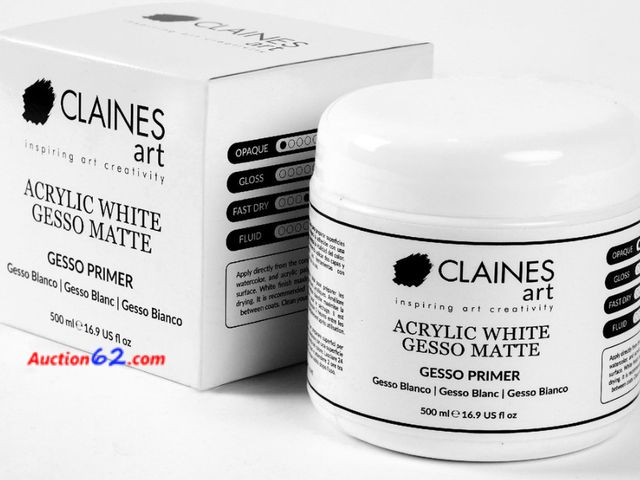 Lot 44-6684t - Claines Art Acrylic White Gesso Primer Matte 500ml (16.9-oz) for Oil Painting, Acrylic Painting &amp; Water Based Paint Appears New, A basic...