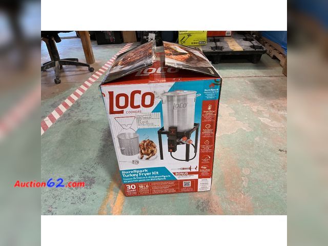 Lot 44-801f - $140 Retail price - Loco Cookers SureSpark Turkey Fryer Kit - 30 Quart Capacity, Bonus Seasoning Not Tested Appears New, A basic inspection ...