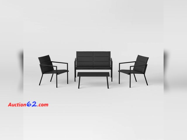 Lot 44-881f - $375 Retail price - 4pc Padded Sling Patio Conversation Set Black - Room Essentials Not Tested Appears New with box damage