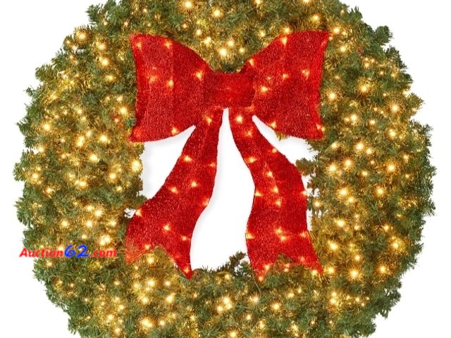 Lot 44-6936w - 36in Pre-Lit Artificial Fir Christmas Wreath w/ Red Bow, LED Lights Appears New, A basic inspection has been given to this item. Sold AS-IS.