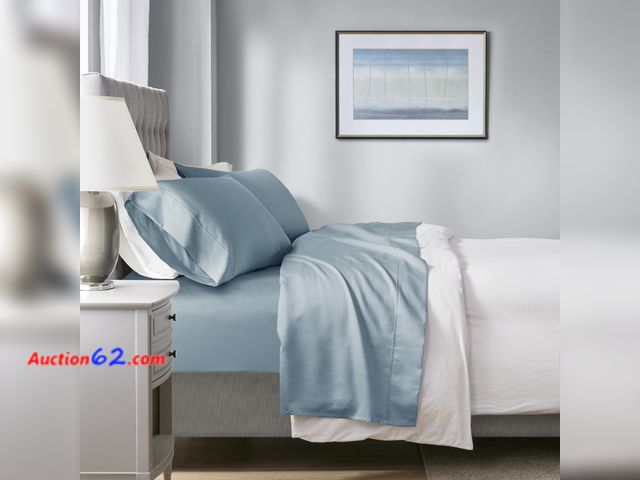Lot 44-4045w - Madison Park 1000 Thread Count, Solid Color Sheet Set, Elastic Deep Pocket, All Season, Breathable, HeiQ Smart Temperature, Soft Cotton Blen...