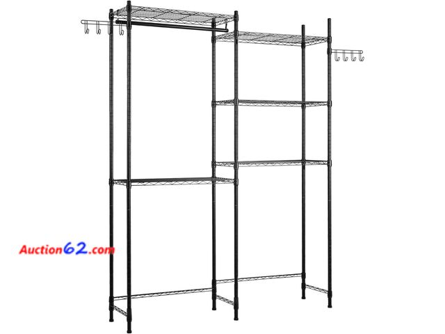 Lot 44-5510j - VEVOR Over The Washer and Dryer Storage Shelf, 5 Tier Laundry Room Drying Rack with Hanger Rod and Hooks, Adjustable Over Washer and Dryer S...