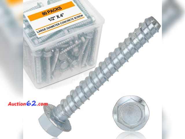 Lot 44-1667e - $86.99 Retail price - Hicarer 80 Pack 1/2" x 4" Concrete Screw Anchors Galvanized Heavy Duty Large Diameter Concrete Anchors Screws for Anch...