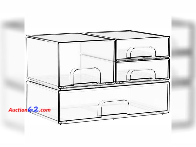 Lot 44-1622e - Yieach 4 Pack Clear Stackable Storage Drawers,Acrylic Drawer Organizer for Medicine,Palettes,Hair Accessories and Makeup Organizer,Plastic D...