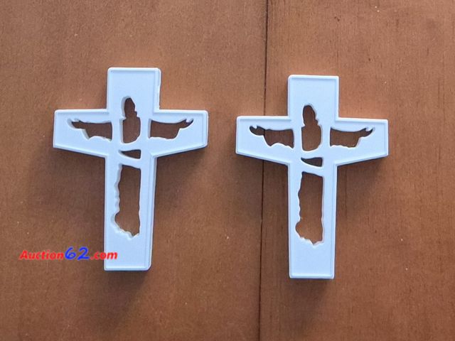 Lot 44-3011j - Lot of 2 New - White Crosses with Jesus Silhouette - 4.5"x3.5" - 3D Printed - See Pictures   Appears New, A basic inspection has been given ...