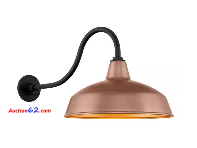 Lot 44-152b - Retail of $71- Easton 14 in. 1-Light Hunter Green Barn Outdoor Wall Light Lantern Sconce with Steel Shade 1. Appears New, A basic inspection...