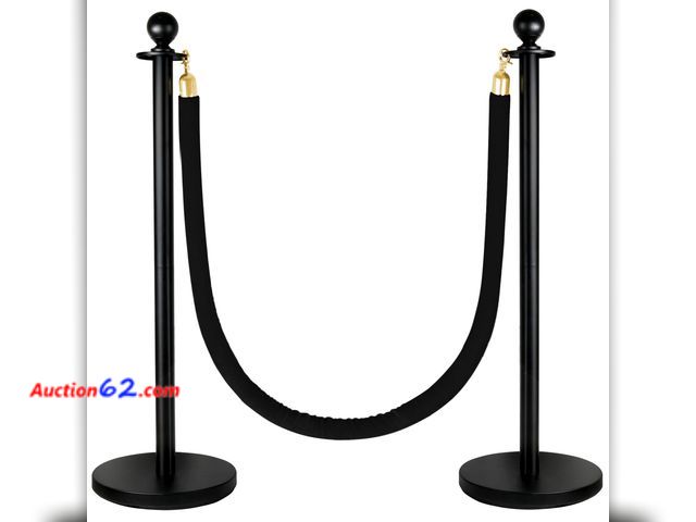 Lot 44-2547a - $89.99 Retail price - 3 Pack Stanchions Post with Velvet Rope, Heavy Duty Metal Posts with Weighted Base, Crowd Control Barriers &amp; Poles...