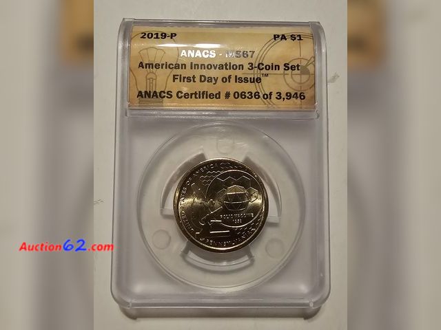 Lot 44-8311w - 2019-P INNOVATION DOLLAR CELEBRATING THE DISCOVERY OF THE POLIO VACCINE BY DR. JONAS SALK GRADED MS67 (MINT STATE) BY ANACS. MINTED IN PHILA...