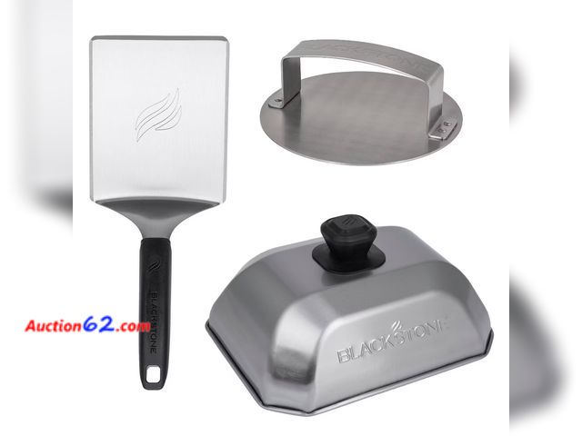 Lot 44-4075b - Retail of $59.99-Blackstone 3pc Hamburger Grill Tool Set Black Appears New, A basic inspection has been given to this item. Sold AS-IS.