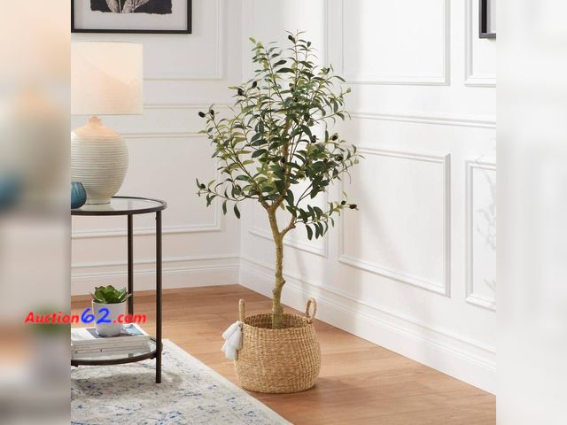 Lot 44-569t - 4ft Faux Olive Tree in White Pot Appears New, A basic inspection has been given to this item. Sold AS-IS. Not Tested