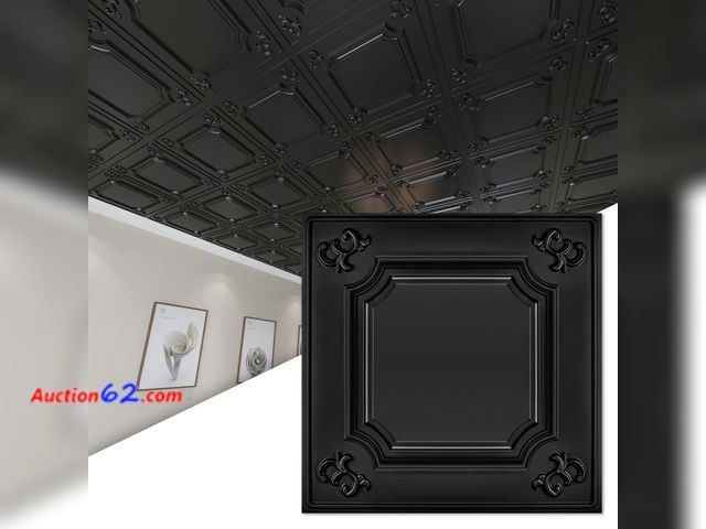 Lot 44-2773 - Art3d Drop Ceiling Tiles 24x24 in Black (12-Pack, 48 Sq.ft), Wainscoting Panels Glue Up 2x2 Appears New, A basic inspection has been given t...