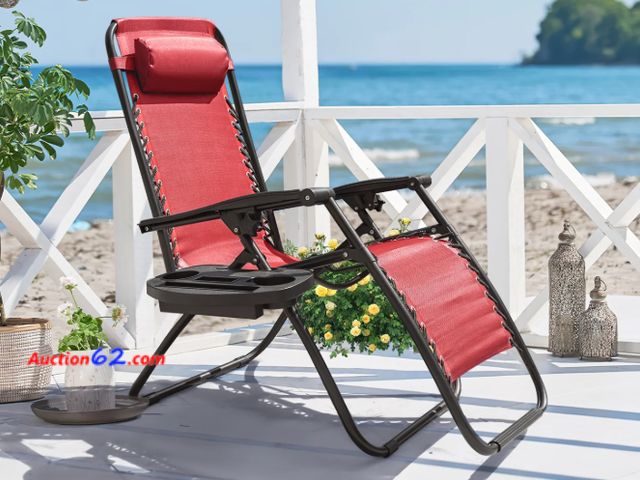 Lot 44-1985e - $80 Retail price - Lacoo Zero Gravity Chair Patio Outdoor Foldable Lawn Lounge Chair Reclining Chair with Adjustable Pillow Pack of 1, Red A...