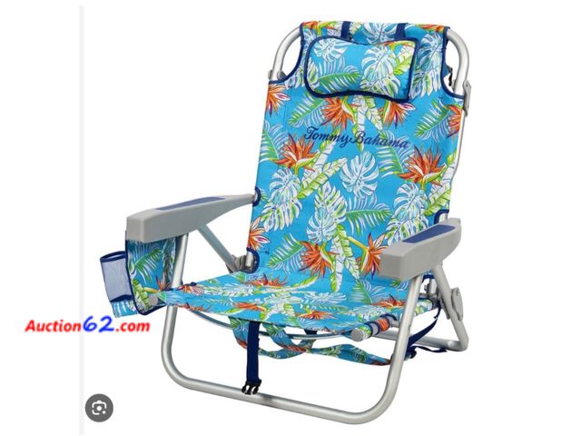 Lot 44-572e - Tommy Bahama Beach Chair Tropical Floral Blue Lightweight Folding Not Tested See All Photo's Appears New, A basic inspection has been given ...