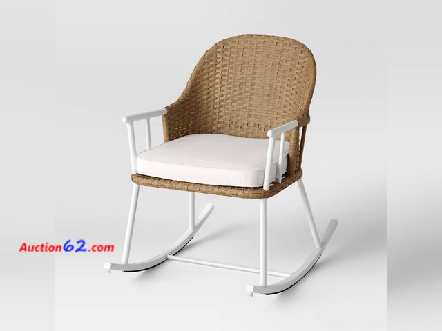 Lot 44-202e - $187 Retail price - Steel and Wicker Windsor Rust Resistant Outdoor Rocking Patio Chair White - Threshold™ Designed with Studio McGee See Al...