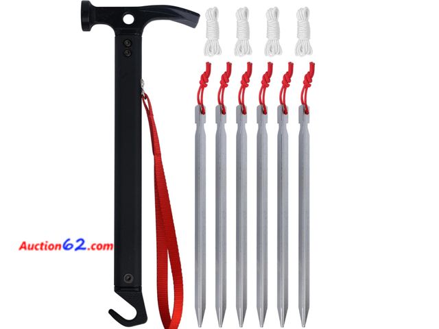 Lot 44-1937e - Eurmax USA Hiking Camping Tent Stakes and Hammer Set Lightweight Multi-Function Tent Hammer with Tent Stake Remover,Tent Pegs for Camping, H...