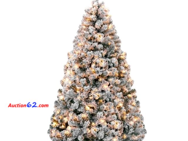Lot 44-6981w - 6ft Pre-Lit Snow Flocked Artificial Pine Christmas Tree w/ Warm White Lights Appears New, A basic inspection has been given to this item. So...
