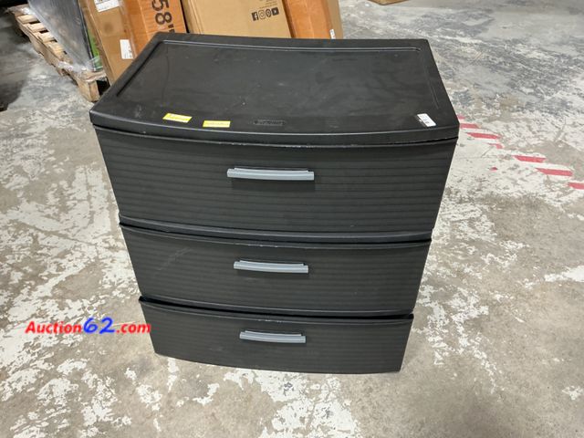 Lot 44-1514w - Sterilite 3 Drawer Wide Tower - Black E-Commerce Return, A basic inspection has been given to this item. Sold AS-IS. See All Photo's Not Tes...
