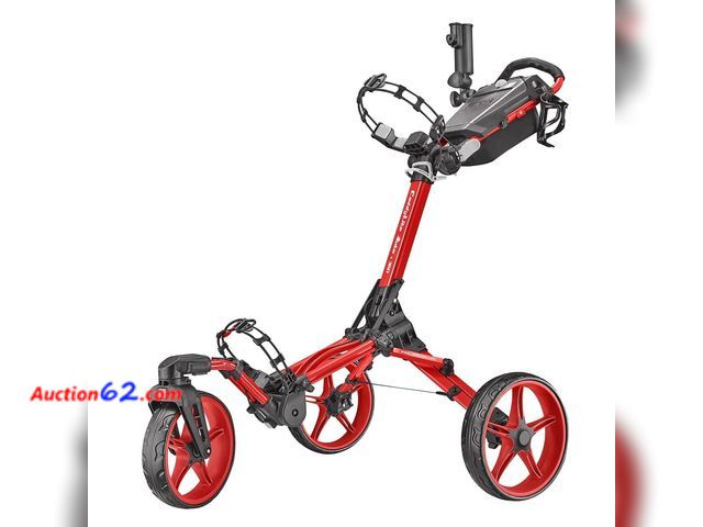 Lot 44-623p - Retail value $259- Caddytek CaddyLite Auto+360 Golf Push Cart - 4 Wheel Lightweight Foldable Golf Pushcart with Auto Folding, 360° Swivel Fr...