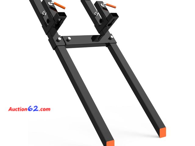 Lot 44-96d - Retail value of $218- 4000 LBS 60" Heavy Duty Clamp on Pallet Forks with [Adjustable Stabilizer Bar] for Tractor Bucket Loader Skid Steer Ap...