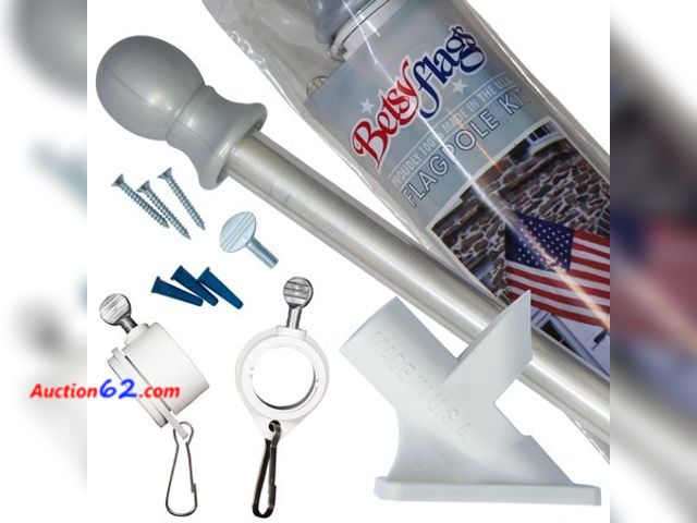 Lot 44-651 - 5ft Aluminum Betsy Flags Flagpole  Anti-Tangle Spinning Pole  Silver See All Photo's Not Tested Appears New, A basic inspection has been giv...