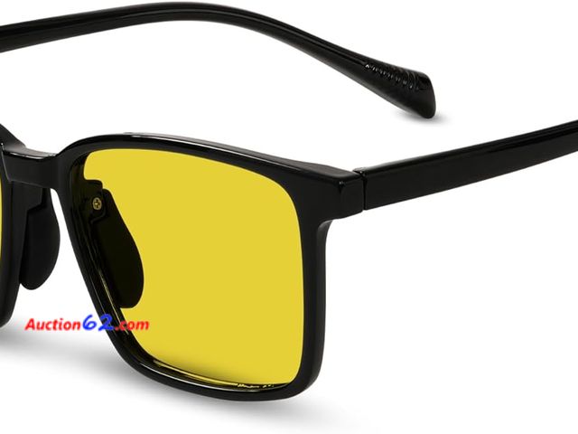 Lot 44-9157j - TR90 Square Black Frame Night Driving Glasses with Yellow Polarized Lens - Anti-Glare UV Protection for Drivers, Cycling &amp; Outdoor Activ...