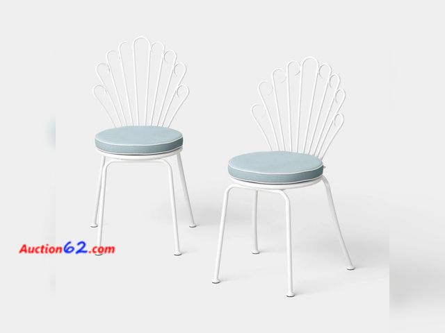 Lot 44-1762w - $170 Retail price - 2pk Metal Stackable Shell Outdoor Patio Dining Chairs White - Threshold Designed W/ Studio McGee Not Tested See All Phot...