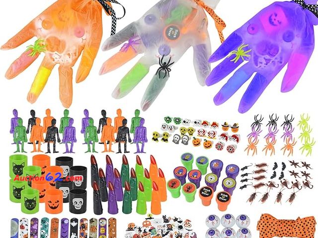 Lot 44-9087j - 296PCS Halloween Party Favors Gloves, 24Sets Purple Orange White Gloves Stuffed Bulk Non-Candy Halloween Goodie Bags Fillers Appears New, A ...