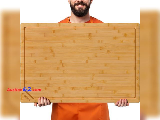 Lot 44-2513e - Kikcoin 30”×20” Bamboo Cutting Boards for Kitchen, Heavy Duty Wooden Cutting Boards, Healthy Extra Large Chopping Boards with Deep Juice Gro...