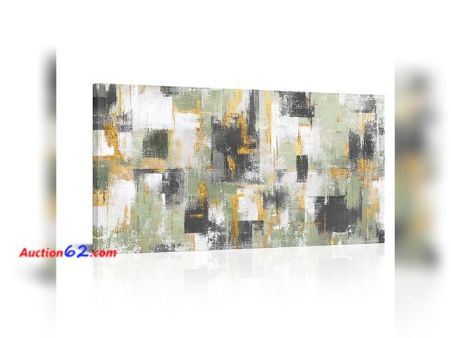 Lot 44-152 - $89.99 Retail price - LoveHouse Abstract Wall Art Green Gold Canvas Prints Paintings Artwork Modern Geometric Wall Decor 20x40inch See All P...
