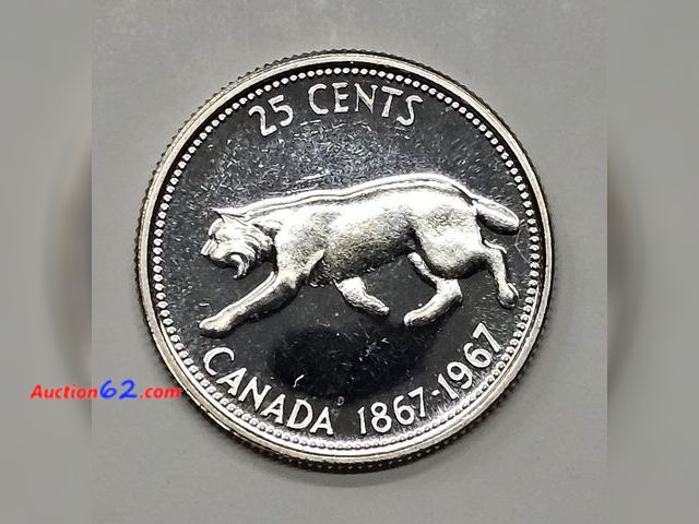 Lot 44-8327q - 1967 CANADIAN SILVER CENTENNIAL PROOF QUARTER WITH LYNX. HAS .15 TROY OUNCES OF SILVER. BRILLIANT UNCIRCULATED-T