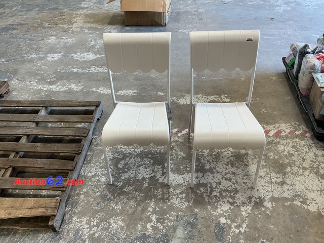 Lot 44-1100m - Set of 2 White Scalloped Outdoor Chairs E-Commerce Return, A basic inspection has been given to this item. Sold AS-IS. See All Photo's Not T...