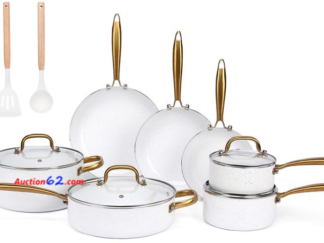 Lot 44-850i - $129.99 Retail price - 18PCS Nonstick Pots and Pans Set, Ceramic Cookware Set, Kitchen Cooking Sets, Oven/Dishwasher Safe, Space-Saving Desi...