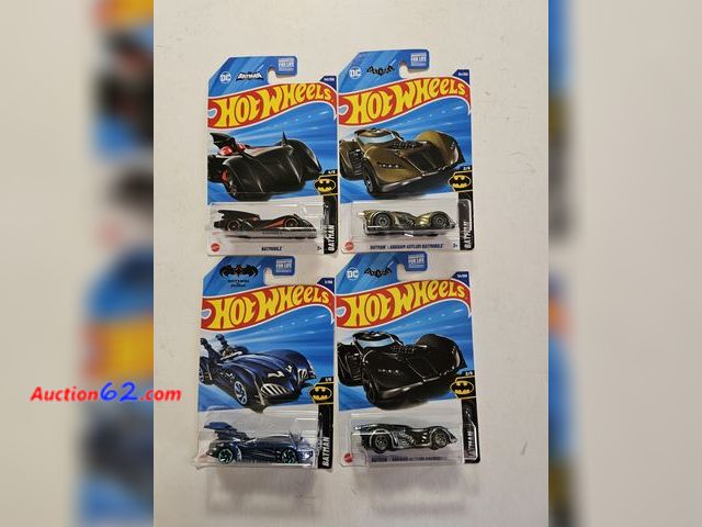 Lot 44-8302i - FOUR (4) 2024 BATMOBILES - TWO (2) ARKHAM ASYLUM BATMOBILES (BROWN AND BLACK VERSION), SLEEK BLACK AND RED BATMOBILE, AND  BATMAN AND ROBIN ...