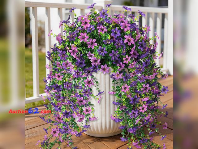 Lot 44-919m - INQCMY Artificial Fake Hanging Flowers Plants for Outdoor Summer Decoration Appears New, A basic inspection has been given to this item. Sol...