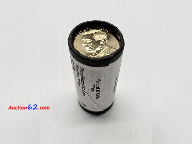 Lot 44-8309o - ROLL OF 2014 P WOODROW WILSON PRESIDENTIAL DOLLARS. SOLD PRIVATELY TO COLLECTORS AND NOT ISSUED BY THE BANKS. $25 FACE. ALL COINS ARE BRILLI...