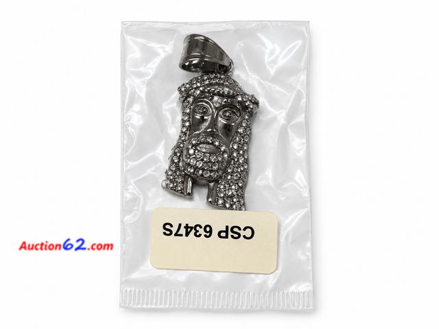 Lot 44-6007n - Silver colored Jesus head profile iced necklace charm. Approximately 1.5 x 1 in. No markings. Appears New, A basic inspection has been given...