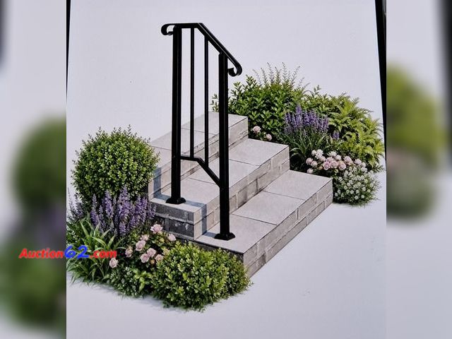 Lot 44-7498a - Handrail for outdoor steps, 1 steps black iron handrail with installation kit weatherproof safety railing for porch, garden &amp; entry  App...