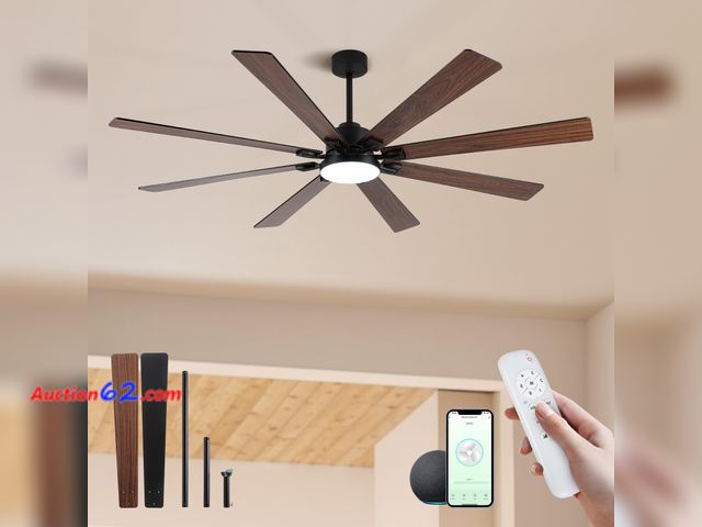 Lot 44-885 - $149.99 Retail price - ECOiTEL 72 Inch Large Smart Ceiling Fan with Light and Alexa/APP(via WiFi),Black Indoor Outdoor Ceiling with Remote f...