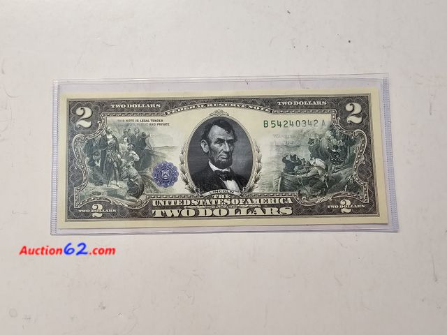 Lot 44-8302u - COLORIZED $2 BILL WITH GRAPHICS FROM A LARGE SIZED $5.-NT